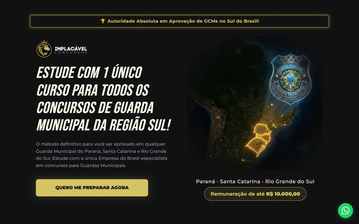 Landing page desenvolvida para a Imersão Sul, preparatório para concursos de Guarda Municipal da região Sul