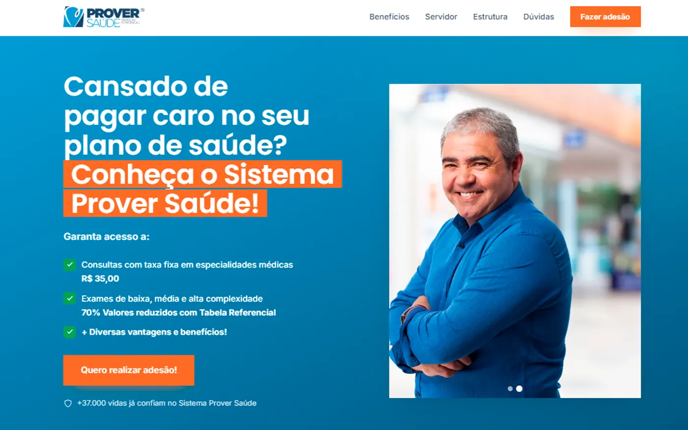 Landing page desenvolvida para o Sistema Prover Saúde, programa de consultas e exames com valores reduzidos